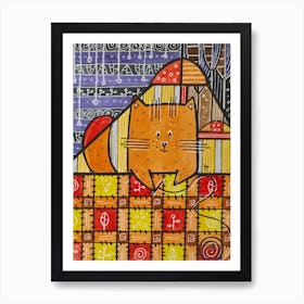 Cat In A Blanket Art Print