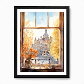 Window View Of Amsterdam Netherlands In Autumn Fall, Watercolour 2 Art Print