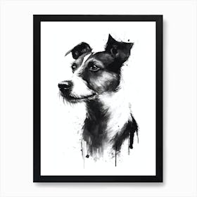 Cute Jack Rrussel Terrier Black Ink Portrait Art Print