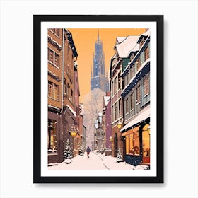 Vintage Winter Travel Illustration Strasbourg France 1 Art Print