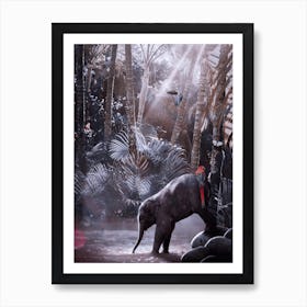 Baby Elephant In River Jungle Art Print