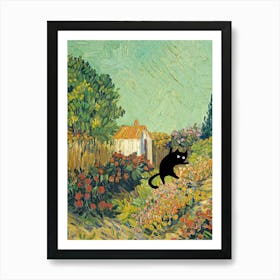 Cats In Famous Gardens Vincent Van Gogh Landscape Art Print