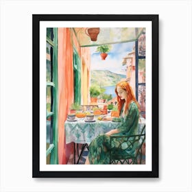 At A Cafe In Chefchaouen Morocco Watercolour Art Print