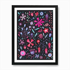 Dark Modern Watercolor Flowers Art Print