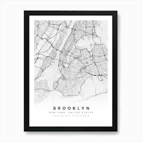 Brooklyn New York USA White Map Art Print