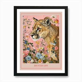 Floral Animal Painting Mountain Lion 4 Poster Art Print