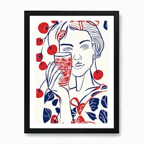 Woman Portrait With Cherries 4 Pattern Art Print