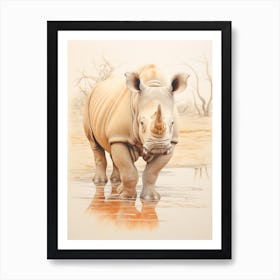 Rhino In A Puddle Art Print