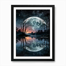 Full Moon Reflected In Water Poster