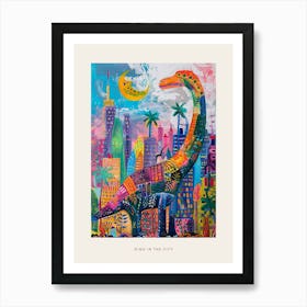 Colourful Cityscape Pattern Dinosaur Poster Art Print