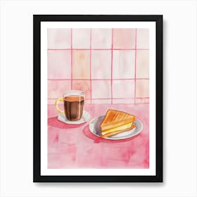 Pink Breakfast Food Coffee And Toastie 4 Art Print