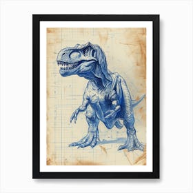 Carnotaurus Dinosaur Blue Print Sketch 3 Art Print