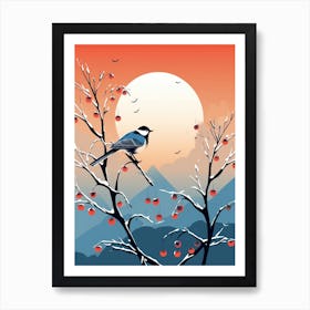 Lone Bird Perching On Snowy Branches 1 Art Print