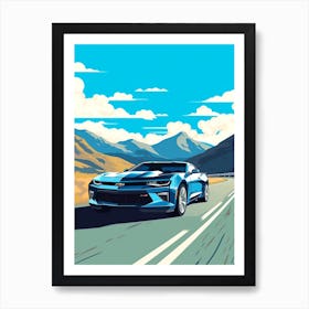 A Chevrolet Camaro In The Andean Crossing Patagonia Illustration 1 Art Print