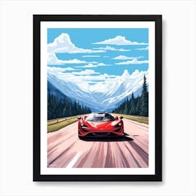 A Mclaren F1 Car In Icefields Parkway Flat Illustration 2 Art Print