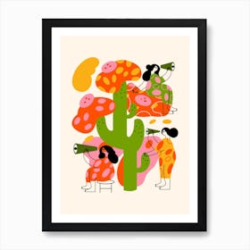 Woman With Spyglasses On Cactus Art Print