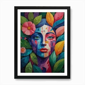 Woman With Colorful Face Art Print