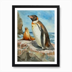 Humboldt Penguin Sea Lion Island Watercolour Painting 4 Art Print