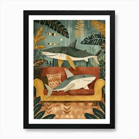 Shark Couple In Their Underwater Home Art Print