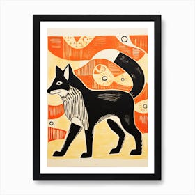 Arctic Fox, Woodblock Animal Drawing 2 Art Print