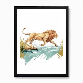 Barbary Lion Crossing A River Clipart 4 Art Print