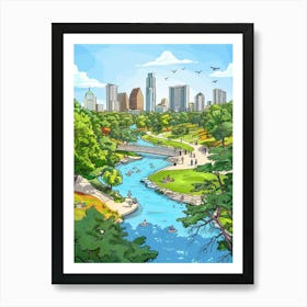 Storybook Illustration Zilker Metropolitan Park Austin Texas 2 Poster