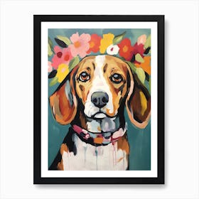 Beagle Portrait With A Flower Crown, Matisse Painting Style 1 Art Print