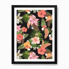 Tropical Watercolor Flowers Art Print