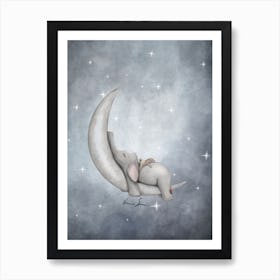 Good Night Elephant On The Moon Art Print