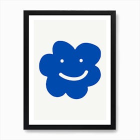 Blue Smiley Face Cloud Illustration Art Print