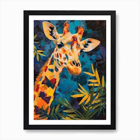 Colourful Giraffe In The Leaves Oil Painting Inspired 1 Art Print