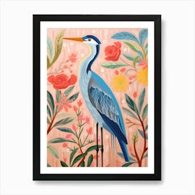 Pink Scandi Great Blue Heron 1 Art Print