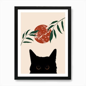 Cat With Leaves 1 Art Print