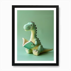 Pastel Green Toy Dinosaur Reading A Book Art Print