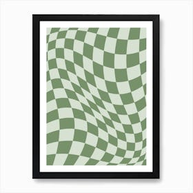 Warped Checker Muted Green Art Print