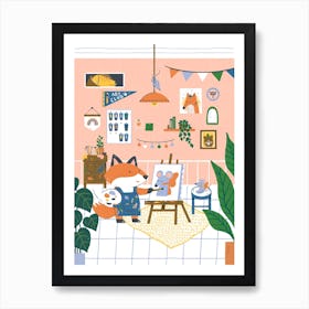 Cute Fox In The Art Studio 1 Art Print