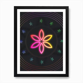 Neon Geometric Glyph in Pink and Yellow Circle Array on Black n.0271 Art Print