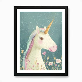 Pastel Storybook Style Unicorn In The Flowers 2 Art Print