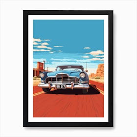 A Chrysler 300 Car In Route 66 Flat Illustration 1 Art Print