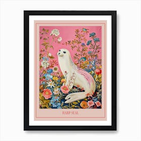 Floral Animal Painting Harp Seal 4 Poster Art Print