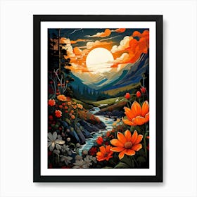 Sunset In The Mountains Art Print