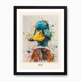 Duck Colourful Watercolour 3 Poster Art Print