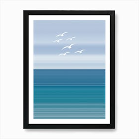 Seagulls Flying Over The Ocean Art Print