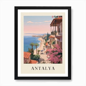 Antalya Turkey 4 Vintage Pink Travel Illustration Poster Art Print