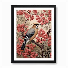 Dark And Moody Botanical Cedar Waxwing 1 Art Print