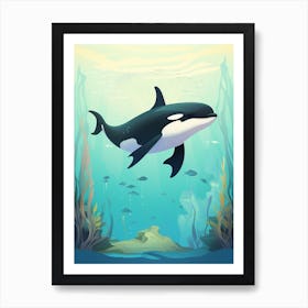 Orca Whale Turquoise Underwater Block Colour Illustration Art Print