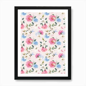 Pink And Blue Floral Pattern.Colorful roses. Flower day. artistic work. A gift for someone you love. Decorate the place with art. Imprint of a beautiful artist.24 Art Print