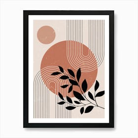 Abstract Geometric Plant Leaves Circle Art Print