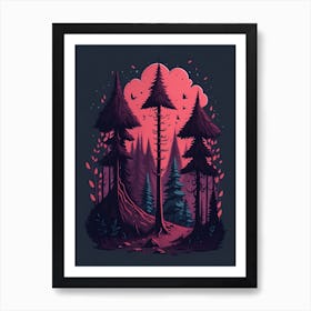 A Fantasy Forest At Night In Red Theme 56 Art Print