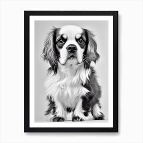 Cavalier King Charles Spaniel B&W Pencil Dog Art Print